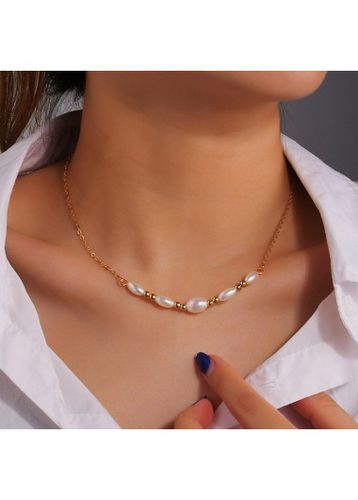 Golden Metal Pearl Detail Round Necklace - unsigned - Modalova