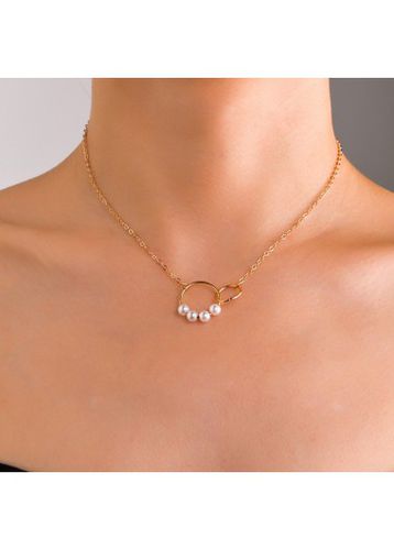 Golden Round Pearl Design Metal Detail Necklace - unsigned - Modalova