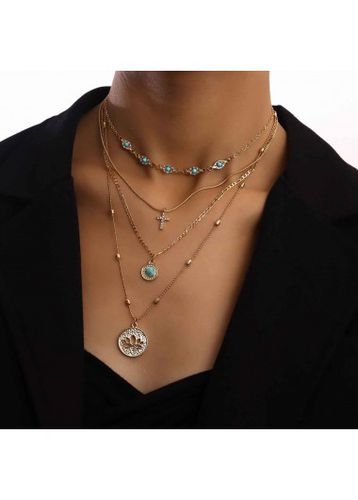 Alloy Detail Gold Cross Design Necklace - unsigned - Modalova