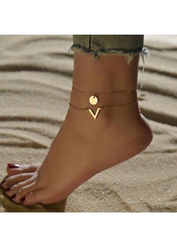 Gold Metal Asymmetrical Design Anklet Set - unsigned - Modalova