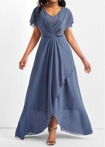 Dusty Blue Lace Short Sleeve Maxi Dress - unsigned - Modalova