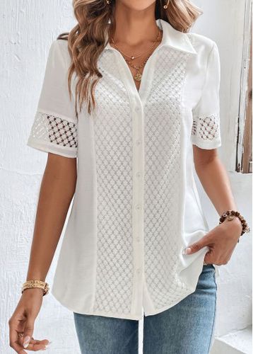 White Lace Button Up Shirt Collar Blouse - unsigned - Modalova
