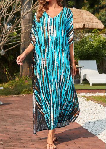 Tie Dye Print Cyan Side Slit Cover Up Dress - unsigned - Modalova
