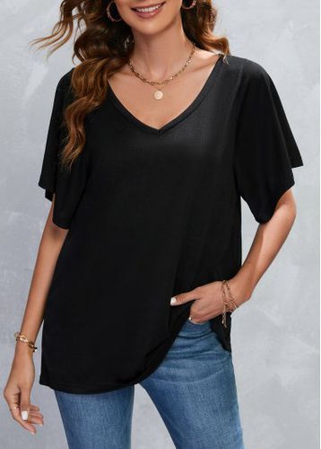 Black Short Sleeve V Neck T Shirt - unsigned - Modalova