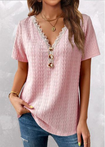 Pink Twisted Short Sleeve V Neck T Shirt - unsigned - Modalova