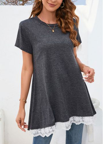 Dark Grey Lace Short Sleeve T Shirt - unsigned - Modalova