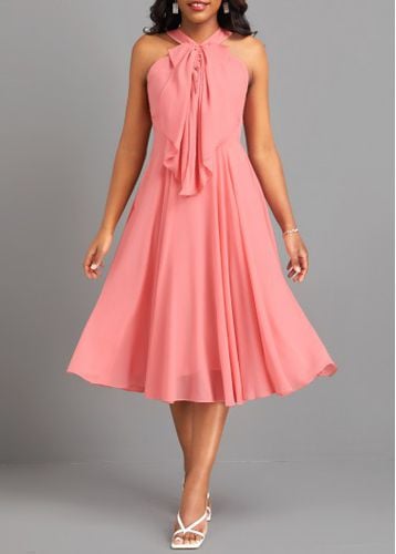 Dusty Pink Bowknot Sleeveless V Neck Dress - unsigned - Modalova