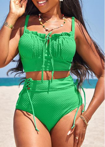 Lace Up High Waisted Green Bikini Set - unsigned - Modalova