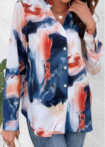 Multi Color Button Ink Painting Print Blouse - unsigned - Modalova
