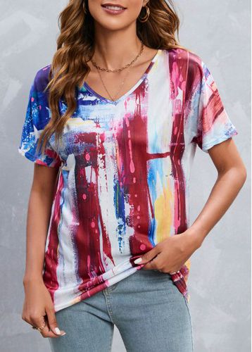 Multi Color Lightweight Flag Print T Shirt - unsigned - Modalova