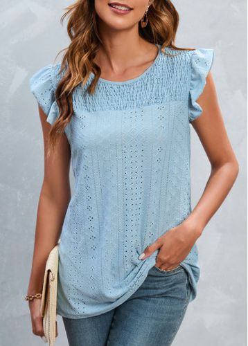 Light Blue Smocked Short Sleeve T Shirt - unsigned - Modalova