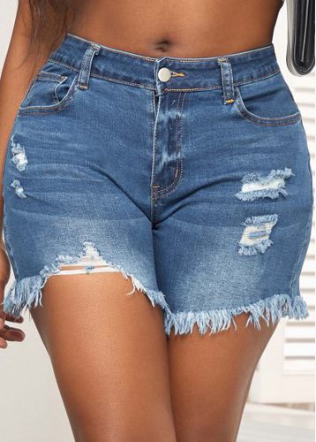 Denim Blue Pocket Skinny Zipper Fly Shorts - unsigned - Modalova
