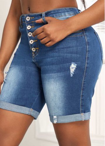 Denim Blue Pocket Skinny Button Fly Shorts - unsigned - Modalova