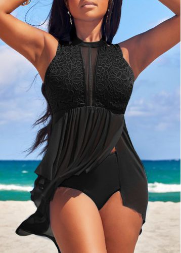 Lace High Waisted Black Swimdress and Panty - unsigned - Modalova