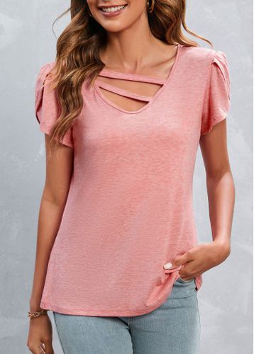 Pink Cut Out Short Sleeve T Shirt - unsigned - Modalova
