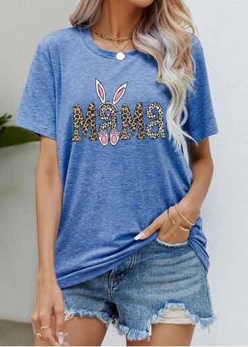 Mother's Day Dusty Blue Letter Print T Shirt - unsigned - Modalova