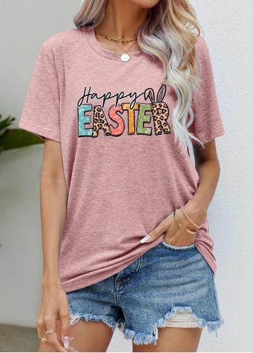 Letter Print Short Sleeve Easter T Shirt - unsigned - Modalova