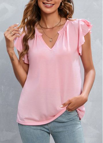 Light Pink Ruffle Short Sleeve T Shirt - unsigned - Modalova