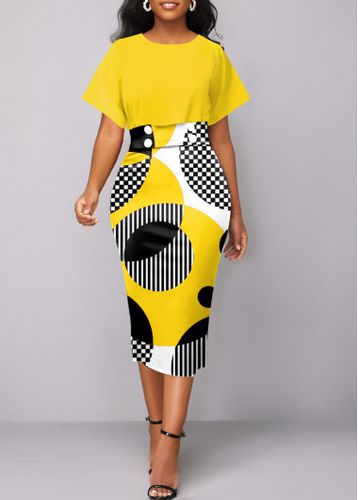 Yellow Geometric Print Short Sleeve Dress - unsigned - Modalova