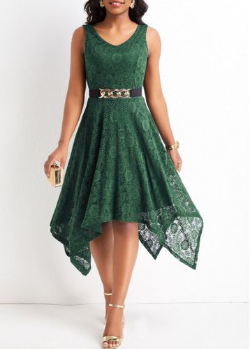 Blackish Green Lace High Low Sleeveless Dress - unsigned - Modalova
