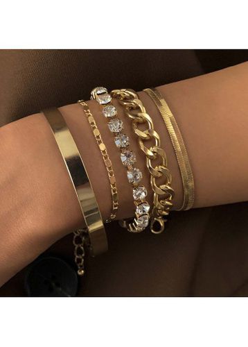Gold Chain Rhinestone Layered Design Bracelet Set - unsigned - Modalova