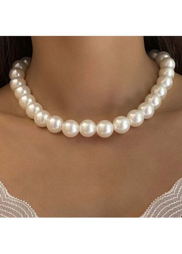 Pearl Detail Geometric Pattern White Necklace - unsigned - Modalova