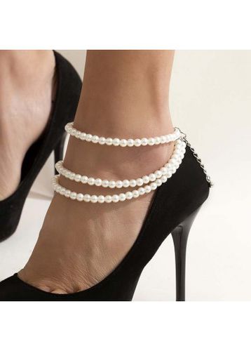 White Pearl Detail Layered Design Anklet - unsigned - Modalova