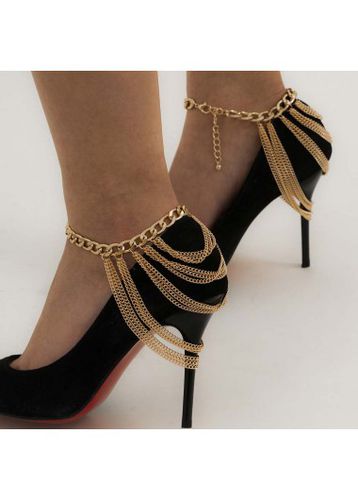 Gold Chain Design Layered Detail Anklet - unsigned - Modalova