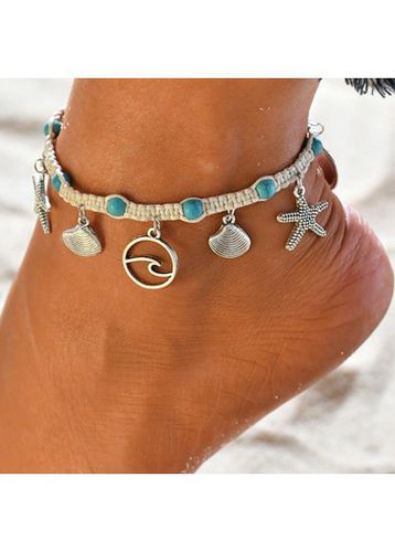 Silver Starfish and Shell Detail Anklet - unsigned - Modalova