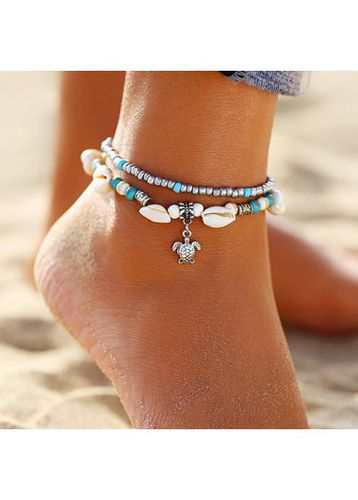 Silver Round Beads Conch Design Anklet Set - unsigned - Modalova