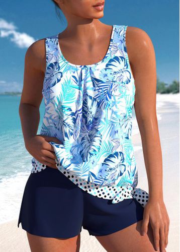 Bowknot High Waisted Floral Print Blue Tankini Set - unsigned - Modalova