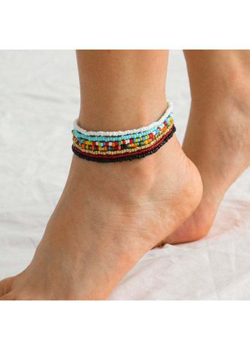 Plastic Detail Multi Color Round Anklet Set - unsigned - Modalova