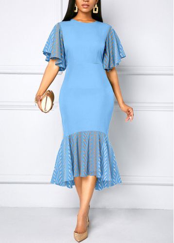 Sky Blue Lace Half Sleeve Bodycon Dress - unsigned - Modalova