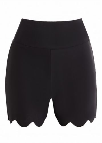 Wavy Hem High Waisted Black Swimwear Shorts - unsigned - Modalova