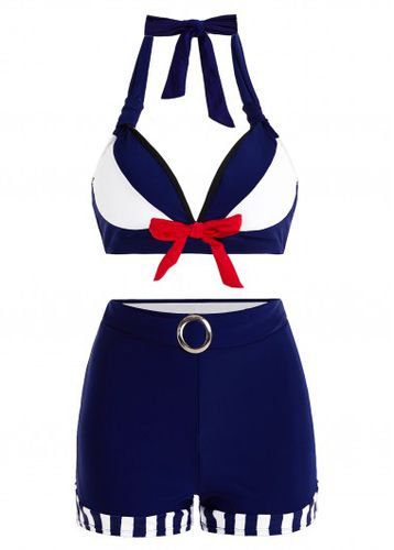 Bowknot High Waisted Navy Bikini Set - unsigned - Modalova