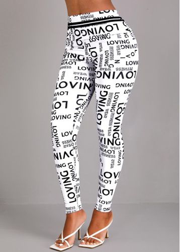 White Letter Print High Waisted Ankle Length Leggings - unsigned - Modalova