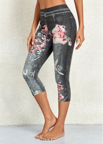 Black Floral Print Mid Waisted Capri Leggings - unsigned - Modalova