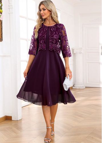 Dark Purple Lace Embroidery A Line Dress - unsigned - Modalova
