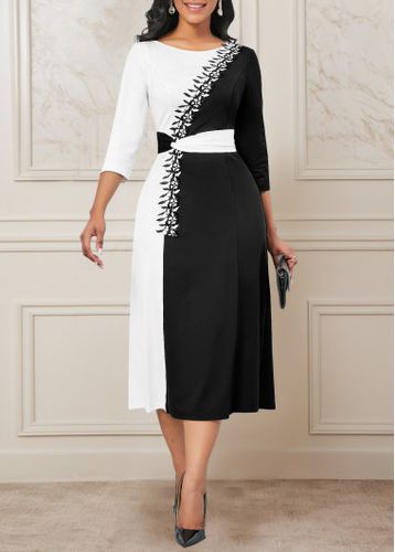 Black Patchwork Three Quarter Length Sleeve Dress - unsigned - Modalova