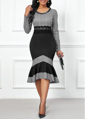 Black Geometric Print High Low Bodycon Dress - unsigned - Modalova