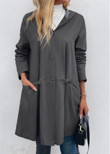 Dark Grey Pocket Long Sleeve Hooded Coat - unsigned - Modalova