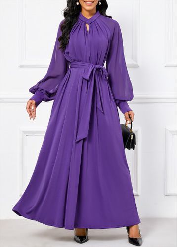 Purple Criss Cross Belted Long Sleeve Maxi Dress - unsigned - Modalova