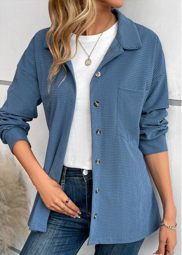 Blue Pocket Long Sleeve Shirt Collar Coat - unsigned - Modalova