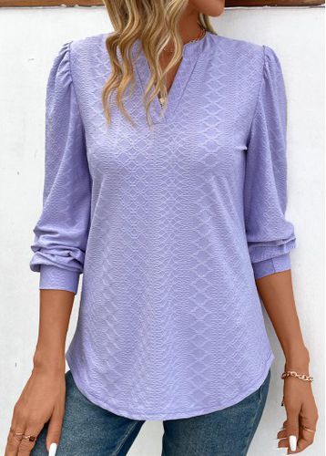 Light Purple Jacquard Long Sleeve V Neck Blouse - unsigned - Modalova