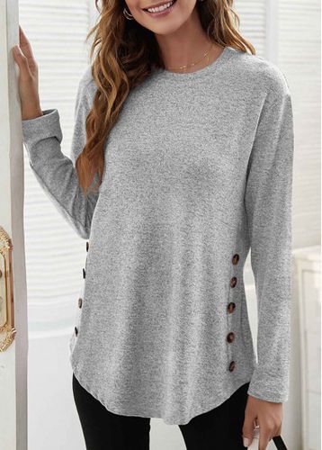 Grey Patchwork Long Sleeve Round Neck T Shirt - unsigned - Modalova