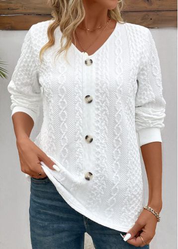 White Button Long Sleeve V Neck Sweatshirt - unsigned - Modalova