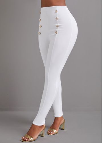 White Button Skinny Elastic Waist High Waisted Pants - unsigned - Modalova