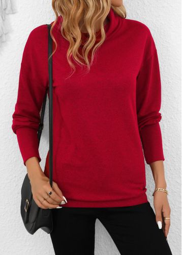 Wine Red Long Sleeve Cowl Neck Sweatshirt - unsigned - Modalova