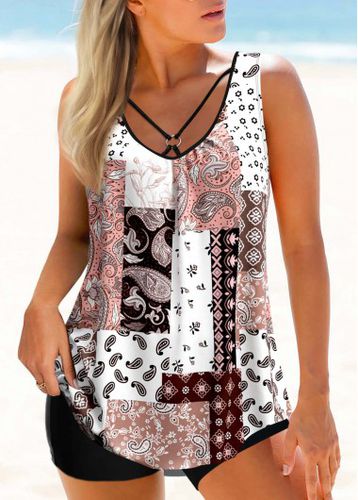 Pink Tribal Print Ring Detail Tankini Top - unsigned - Modalova