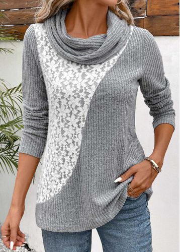Light Grey Patchwork Long Sleeve Cowl Neck Sweatshirt - unsigned - Modalova